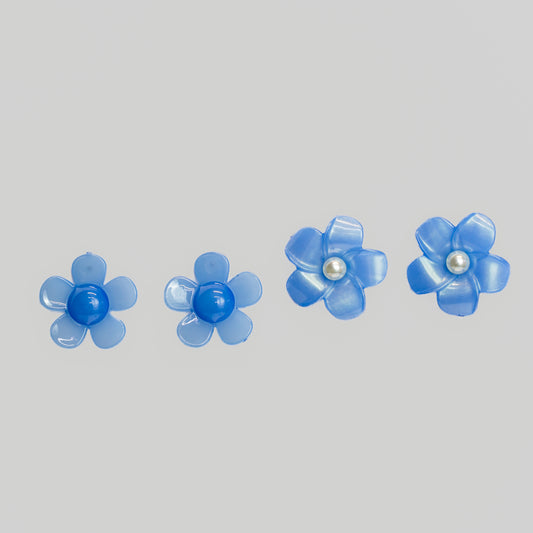 Cercei flori bonbon cu perle, set 2 - Albastru