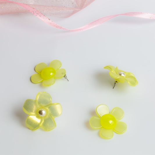 Cercei flori bonbon cu perle, set 2 - Galben