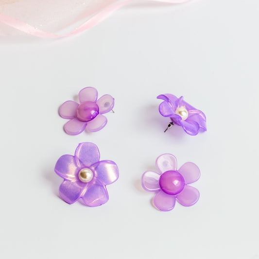 Cercei flori bonbon cu perle, set 2 - Mov
