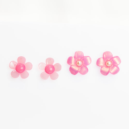 Cercei flori bonbon cu perle, set 2 - Roz