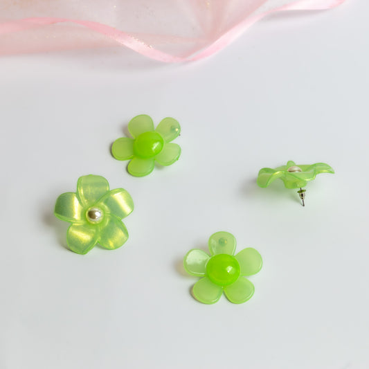 Cercei flori bonbon cu perle, set 2 - Verde