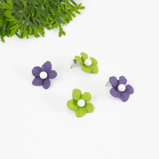 Cercei flori siliconate cu perle, set 2 - French Mix