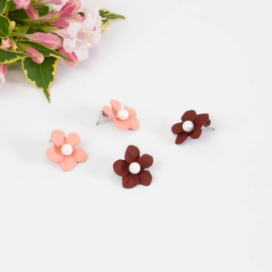 Cercei flori siliconate cu perle, set 2 - Natur Mix