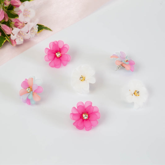 Cercei flori vibrante cu piatră, set 3 - Multicolor