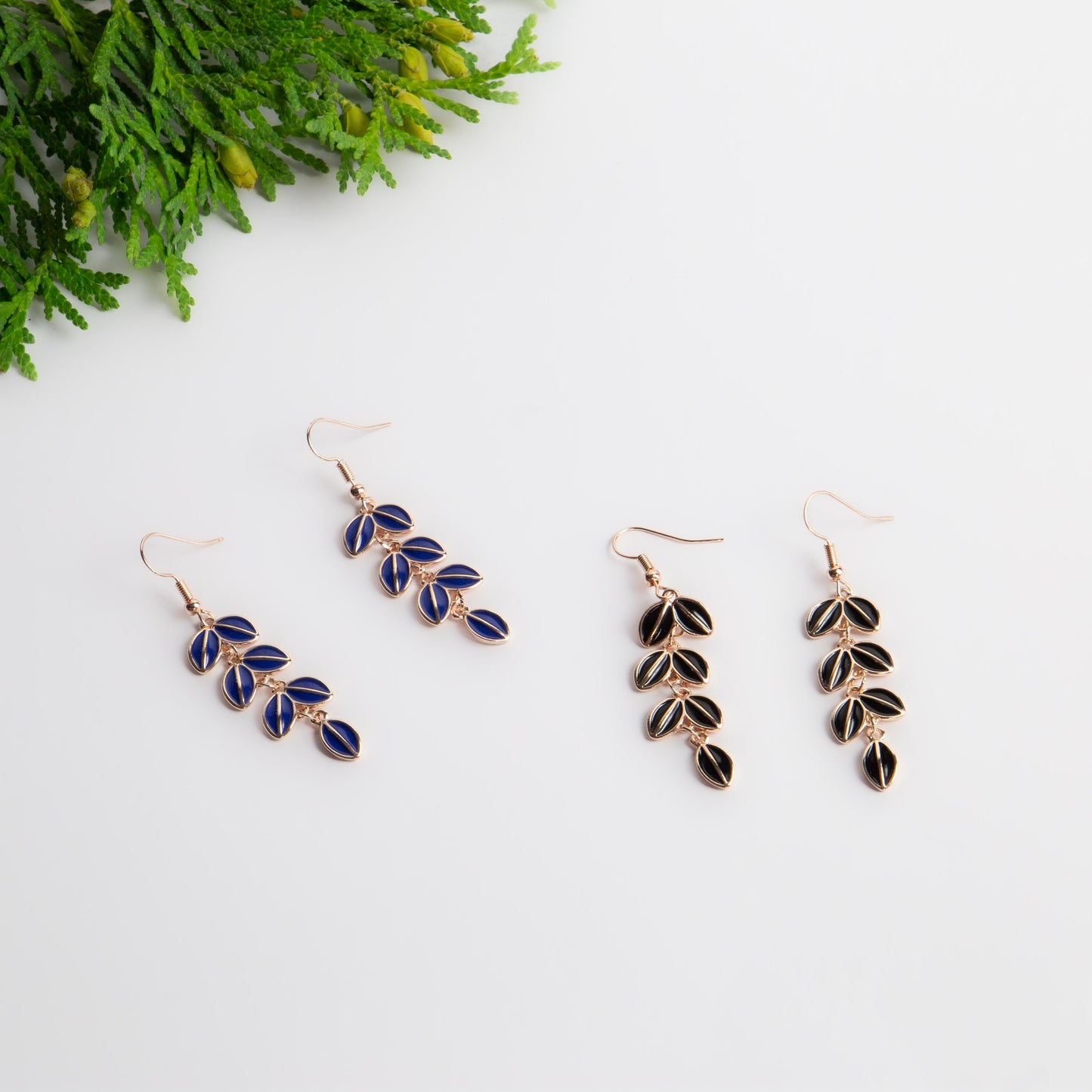 Cercei frunze lucioase, set 2 - Negru, Albastru