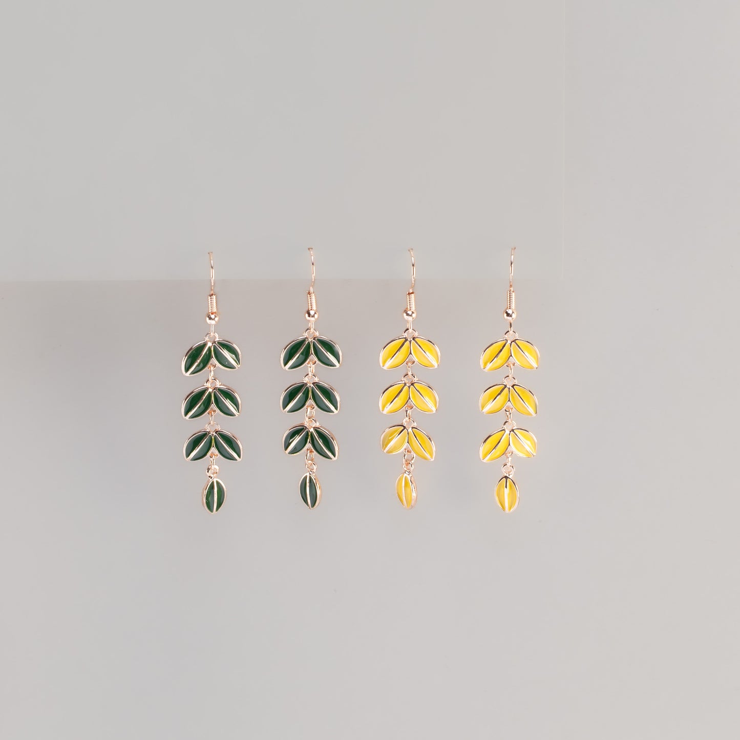 Cercei frunze lucioase, set 2 - Verde, Galben