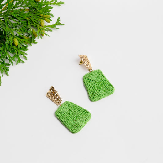 Cercei geometric natural din ratan ușori - Verde