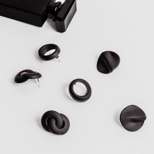 Cercei geometric shapes cu textruă siliconată, set 3 - Negru