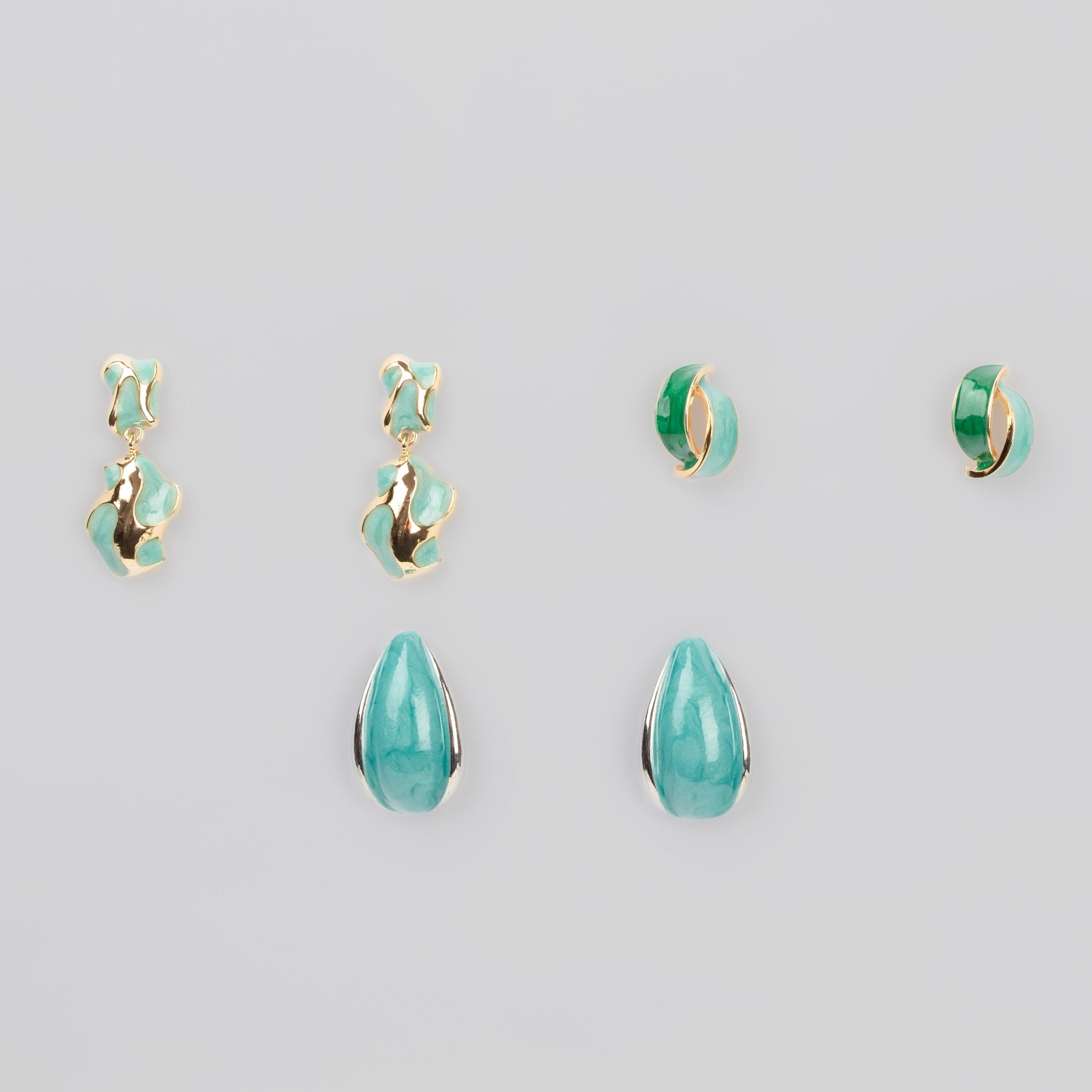 Cercei glossy abstract classy, set 3 - Turcoaz