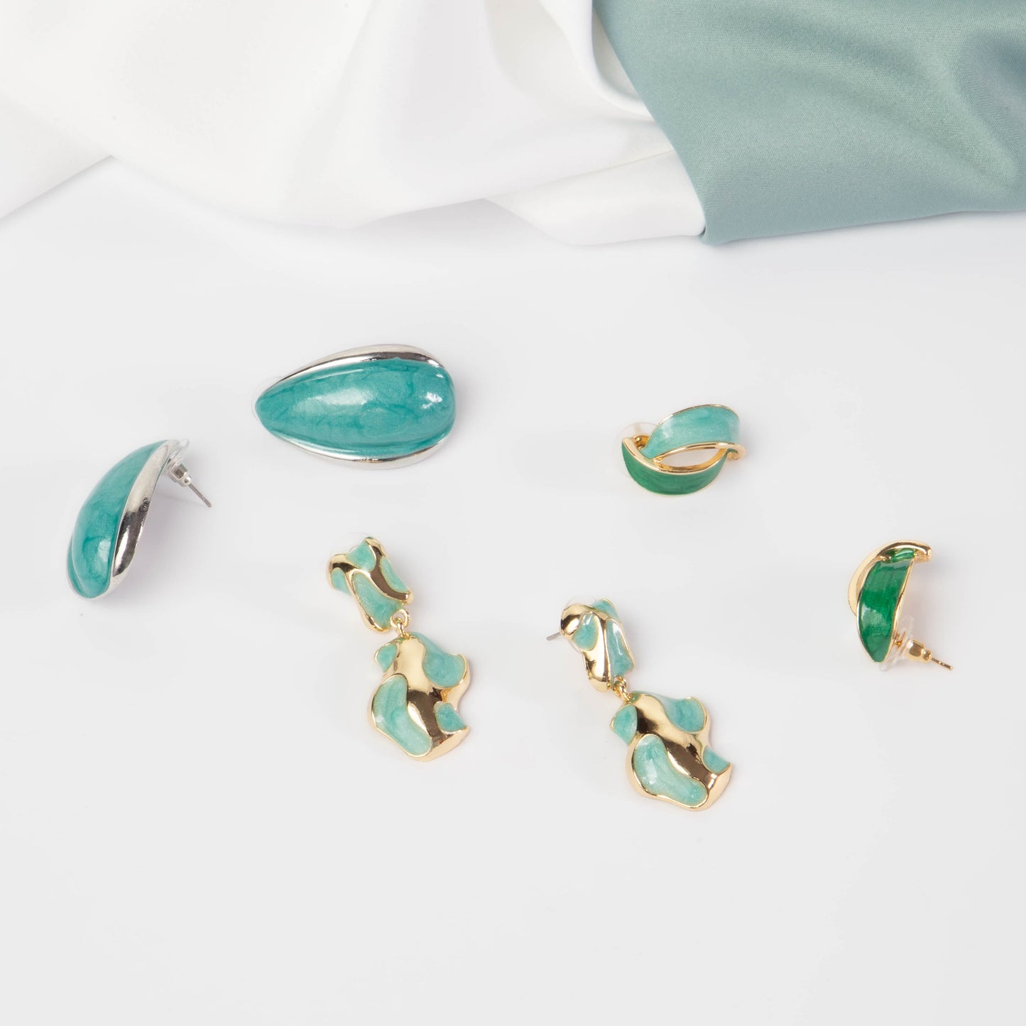 Cercei glossy abstract classy, set 3 - Turcoaz