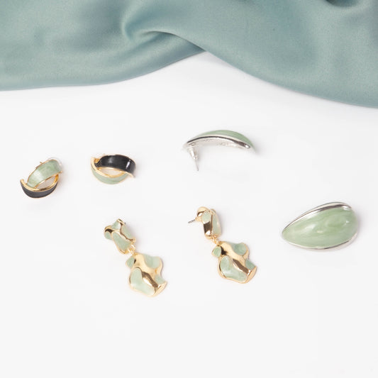 Cercei glossy abstract classy, set 3 - Verde Mist