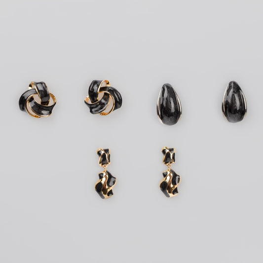 Cercei glossy diva mix, set 3 - Negru