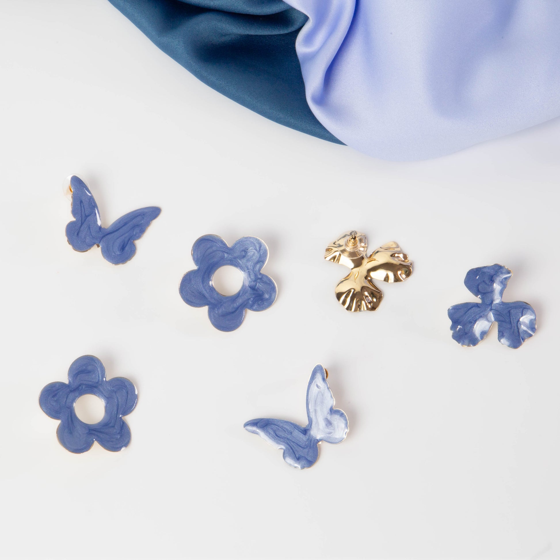 Cercei glossy flori și fluturi, set 3 - Albastru