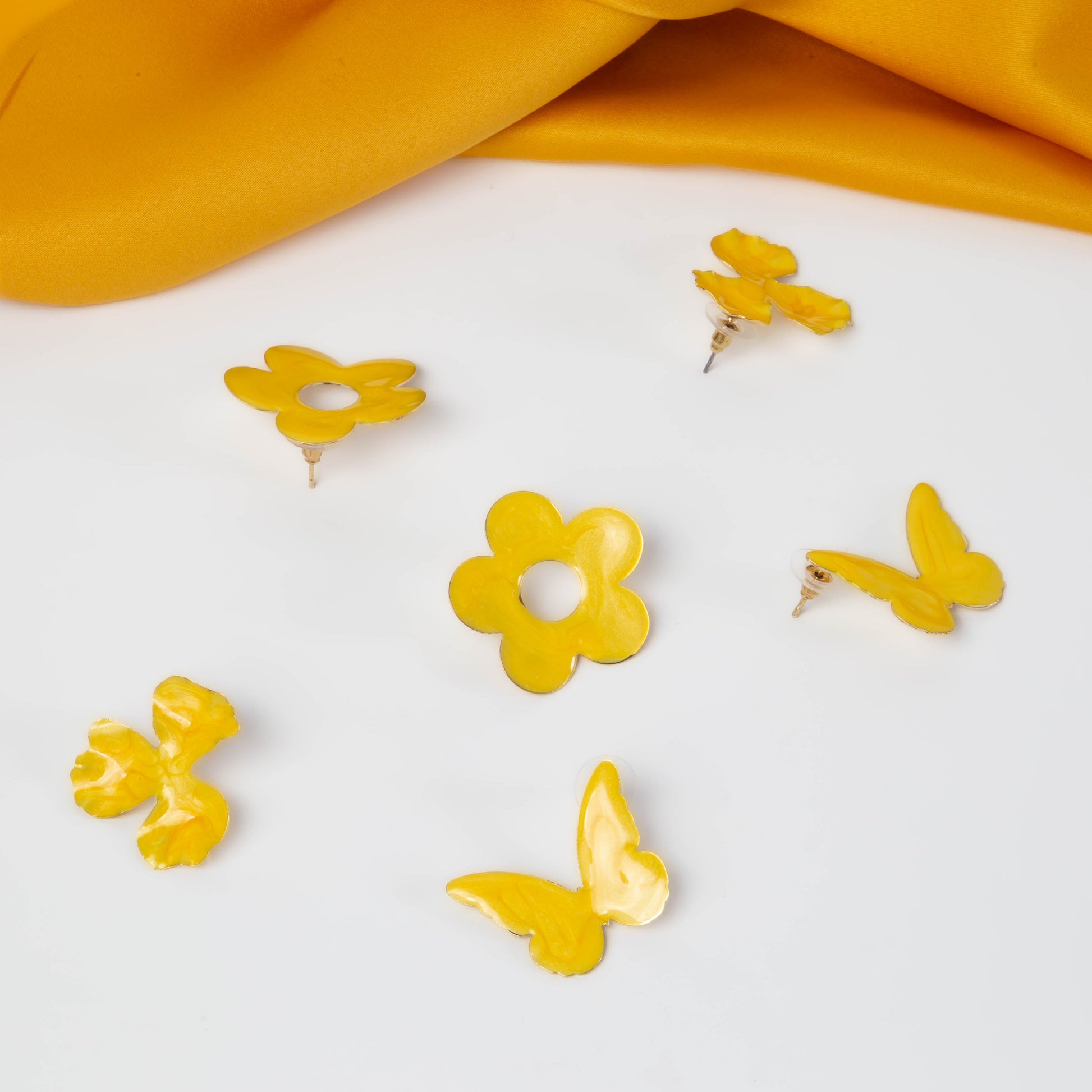 Cercei glossy flori și fluturi, set 3 - Galben