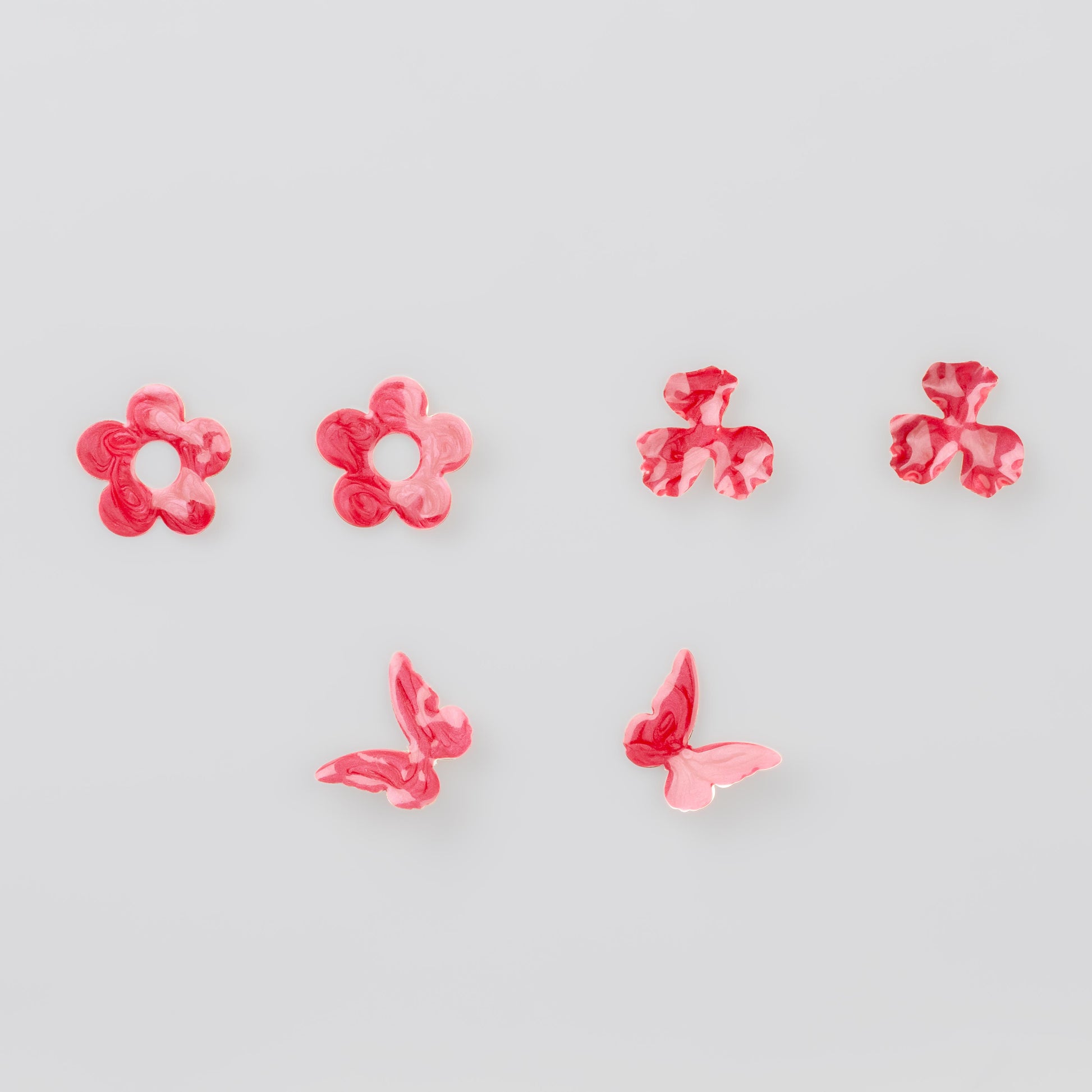 Cercei glossy flori și fluturi, set 3 - Magenta