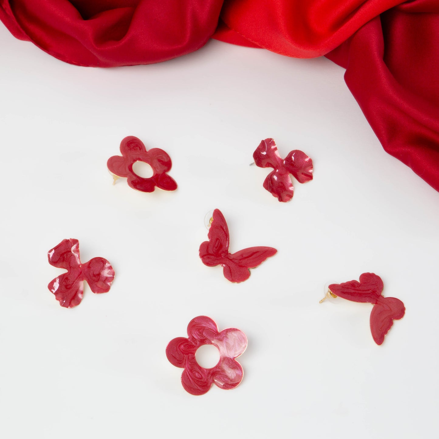 Cercei glossy flori și fluturi, set 3 - Magenta