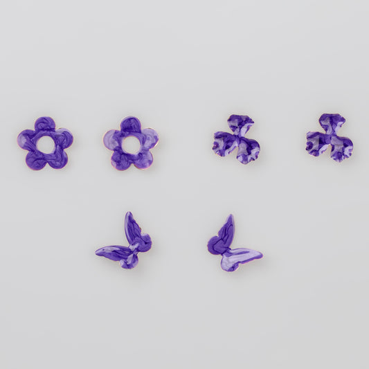 Cercei glossy flori și fluturi, set 3 - Mov