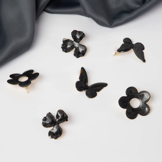 Cercei glossy flori și fluturi, set 3 - Negru