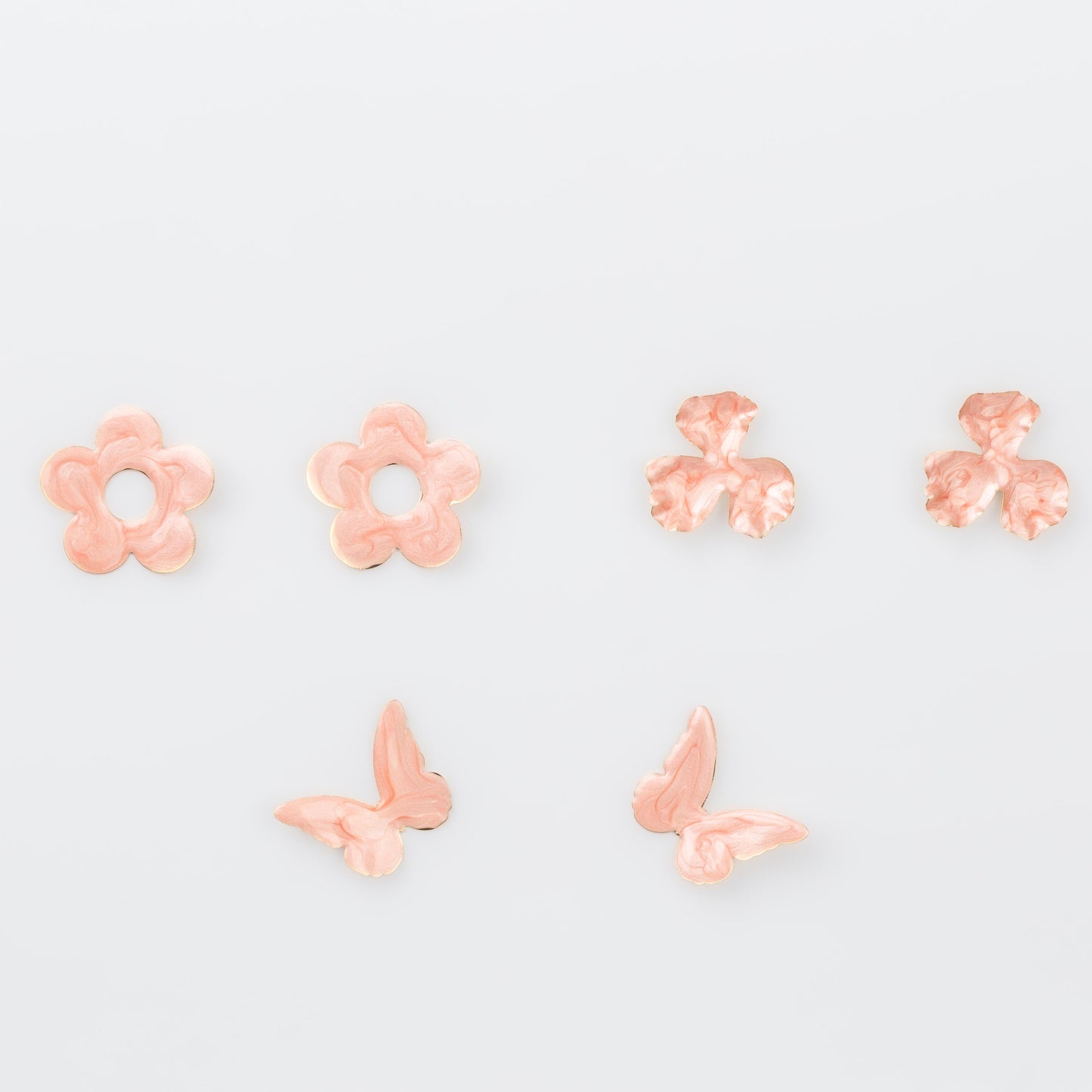 Cercei glossy flori și fluturi, set 3 - Roz Pudrat