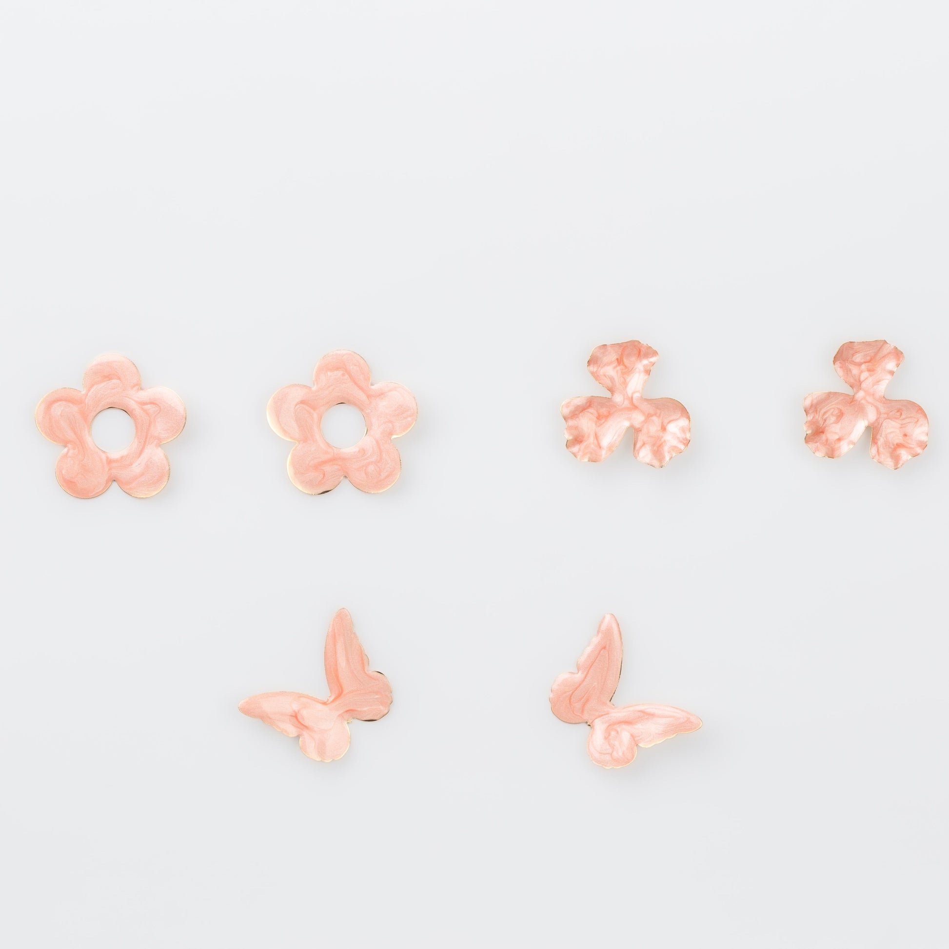 Cercei glossy flori și fluturi, set 3 - Roz Pudrat