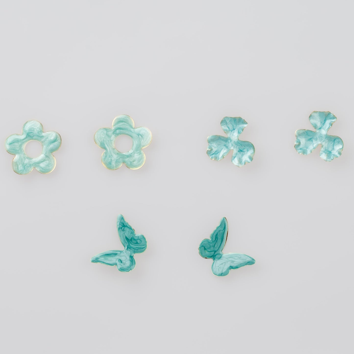 Cercei glossy flori și fluturi, set 3 - Turcoaz