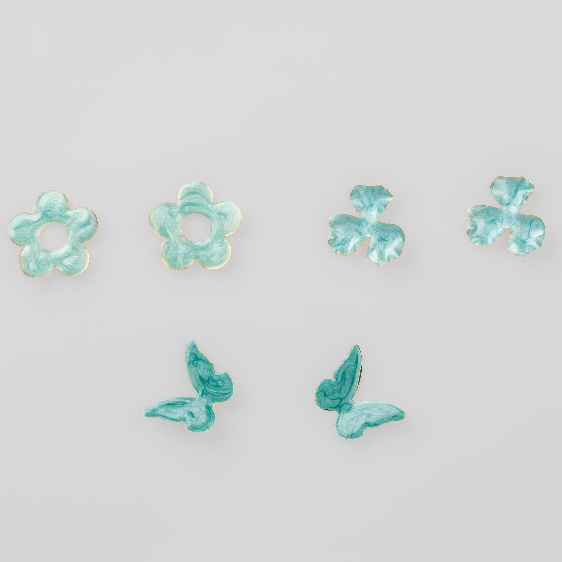 Cercei glossy flori și fluturi, set 3 - Turcoaz