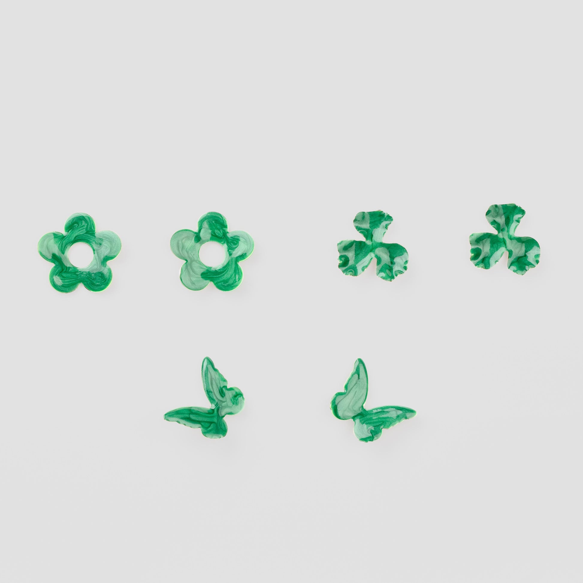Cercei glossy flori și fluturi, set 3 - Verde