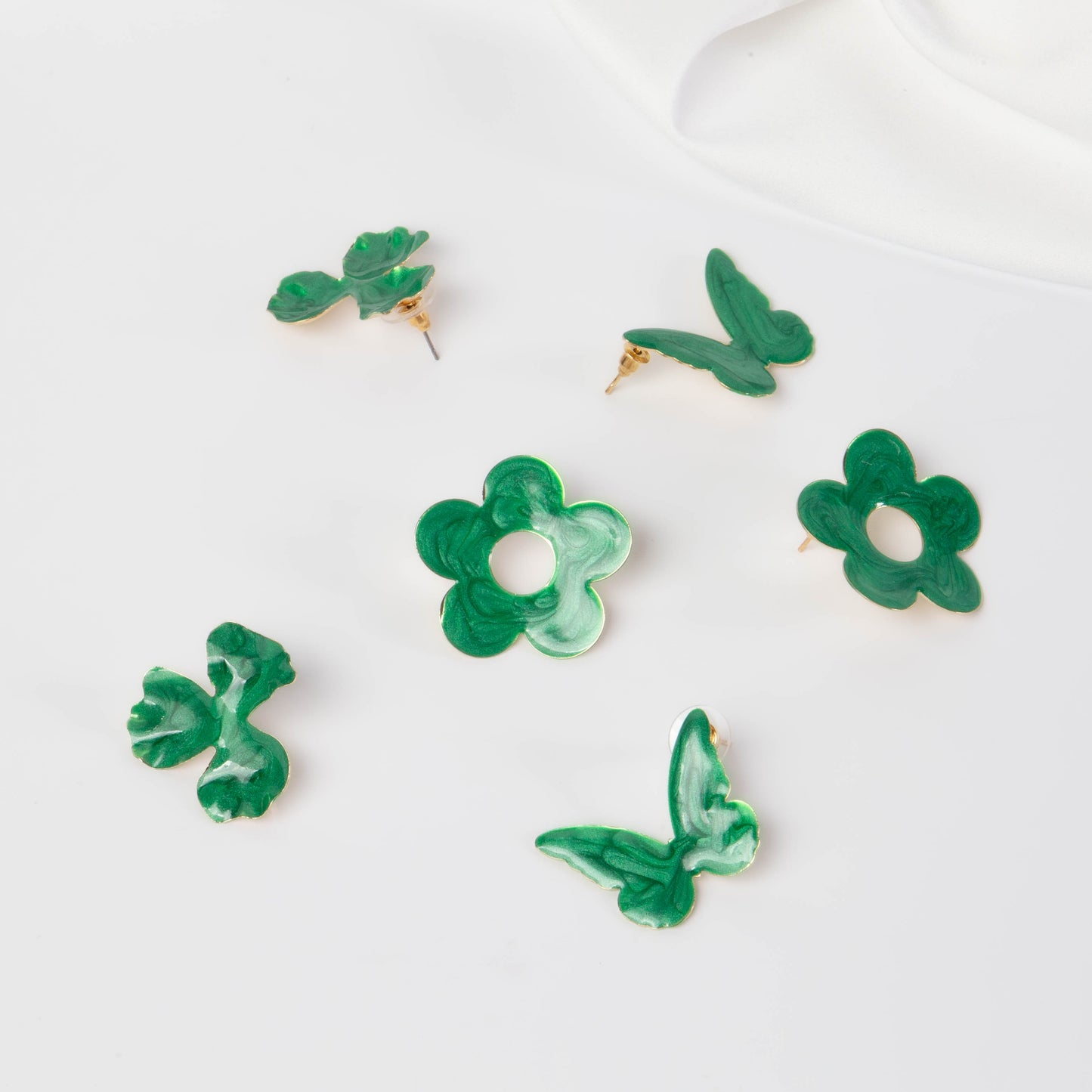 Cercei glossy flori și fluturi, set 3 - Verde