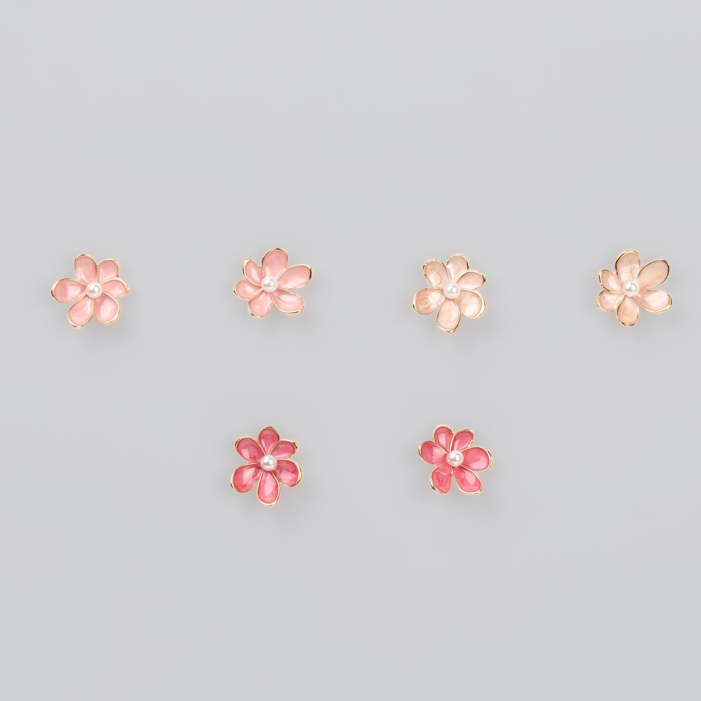Cercei glossy flori suave cu perle, set 3 - Spring Mix
