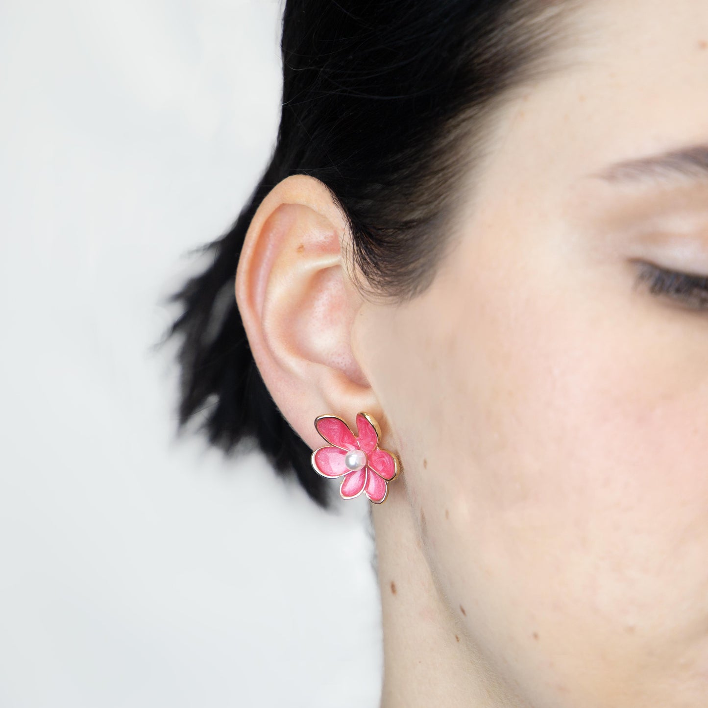 Cercei glossy flori suave cu perle, set 3 - Spring Mix