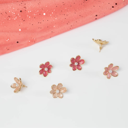 Cercei glossy flori suave cu perle, set 3 - Spring Mix