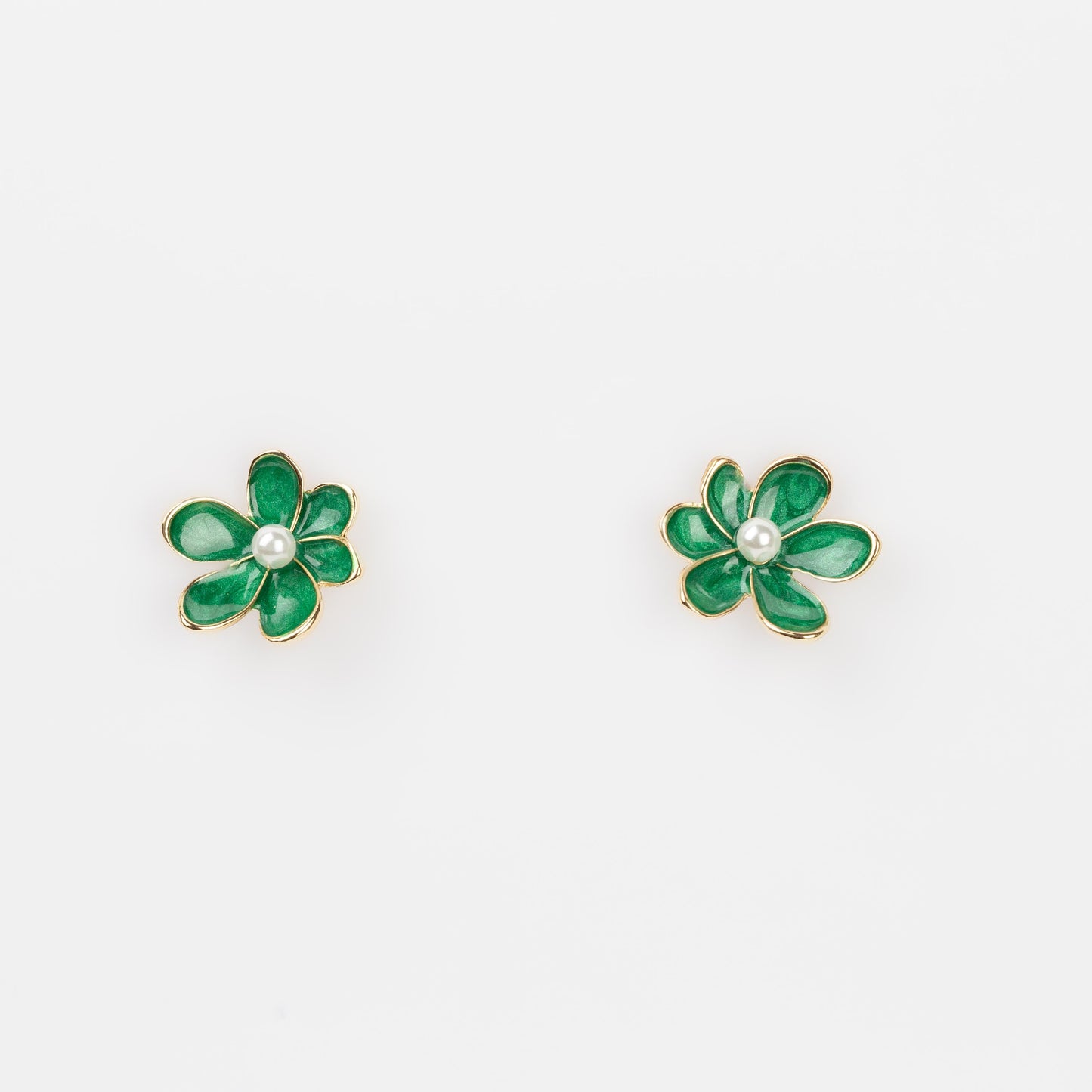 Cercei glossy flori suave cu perle, set 3 - Verde Mix
