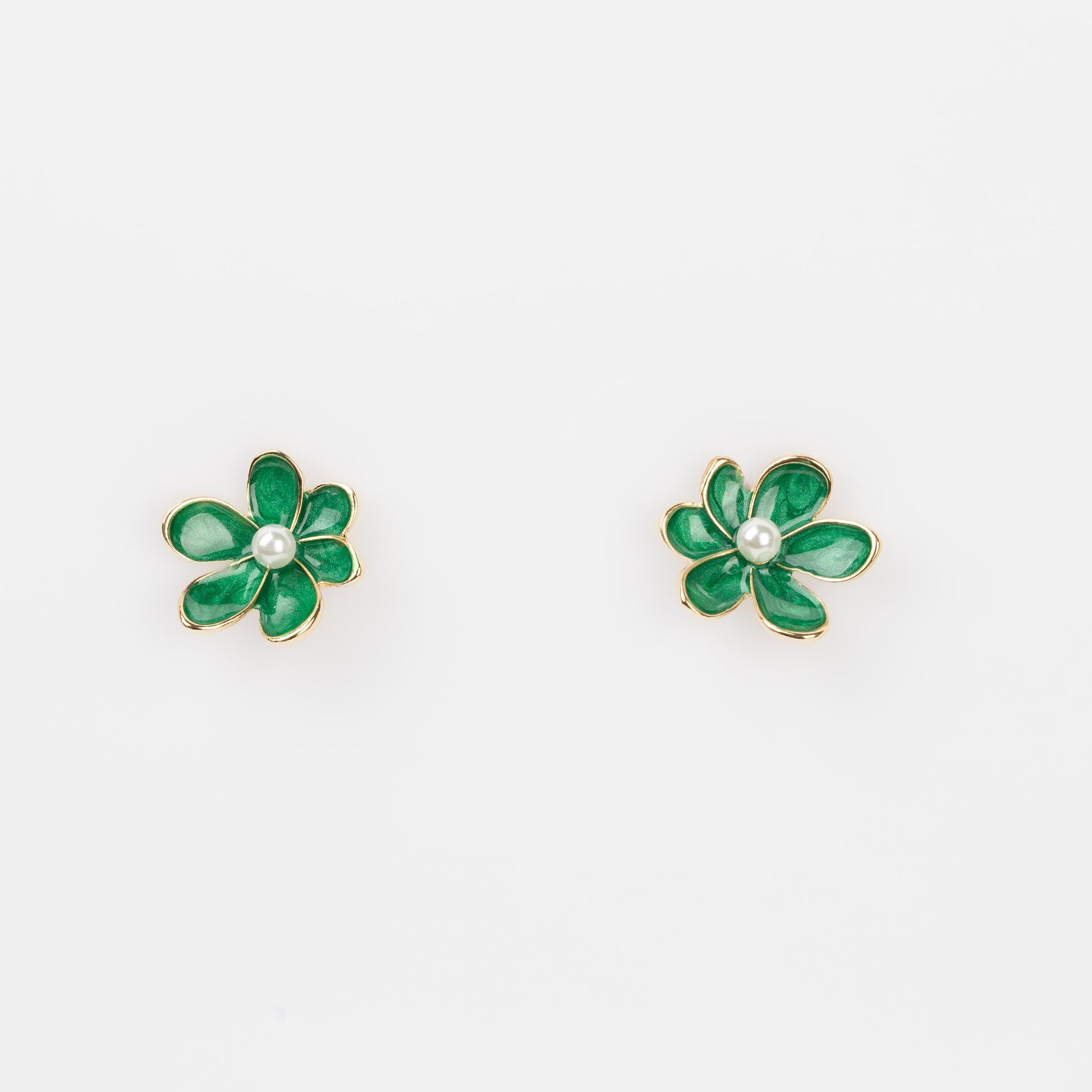 Cercei glossy flori suave cu perle, set 3 - Verde Mix