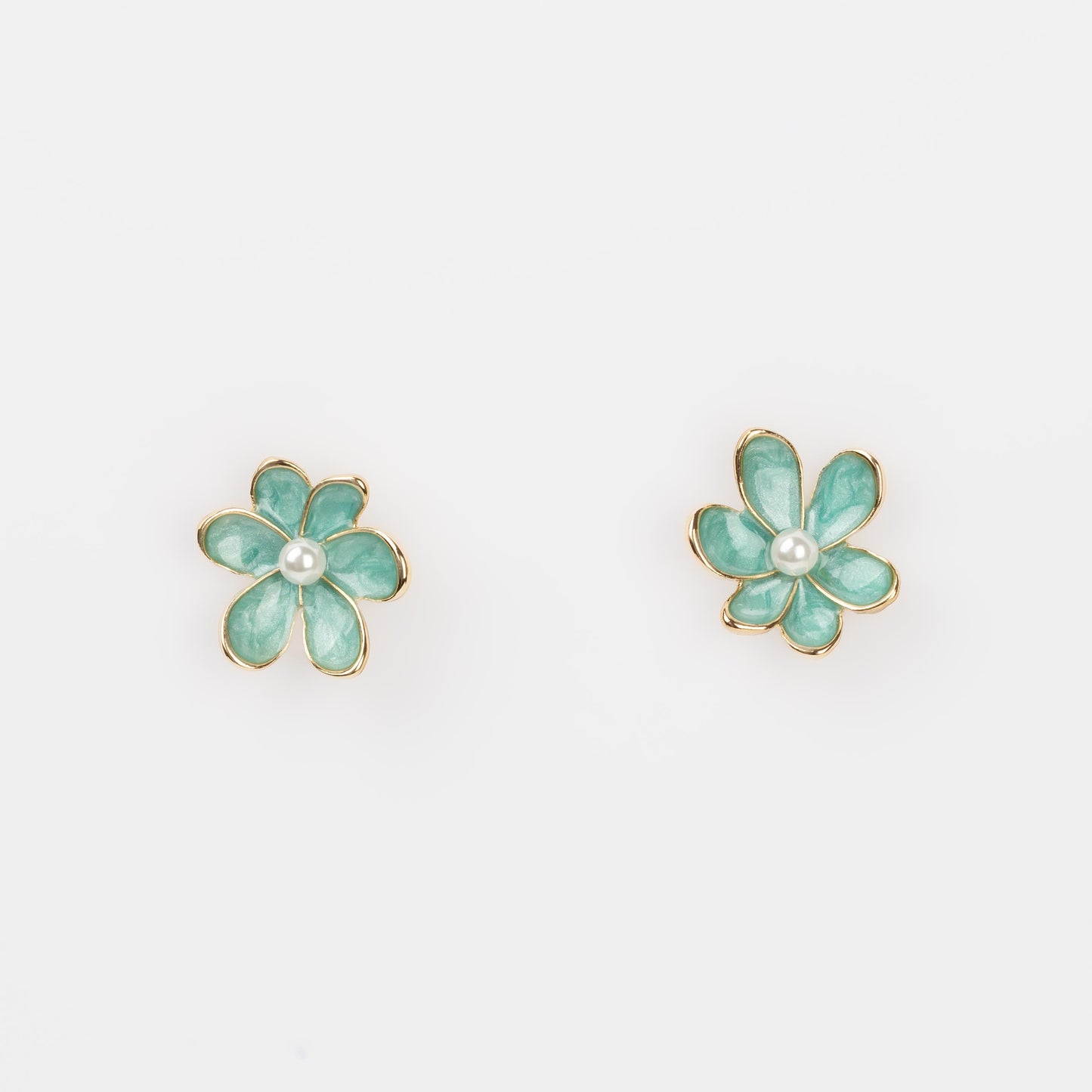Cercei glossy flori suave cu perle, set 3 - Verde Mix