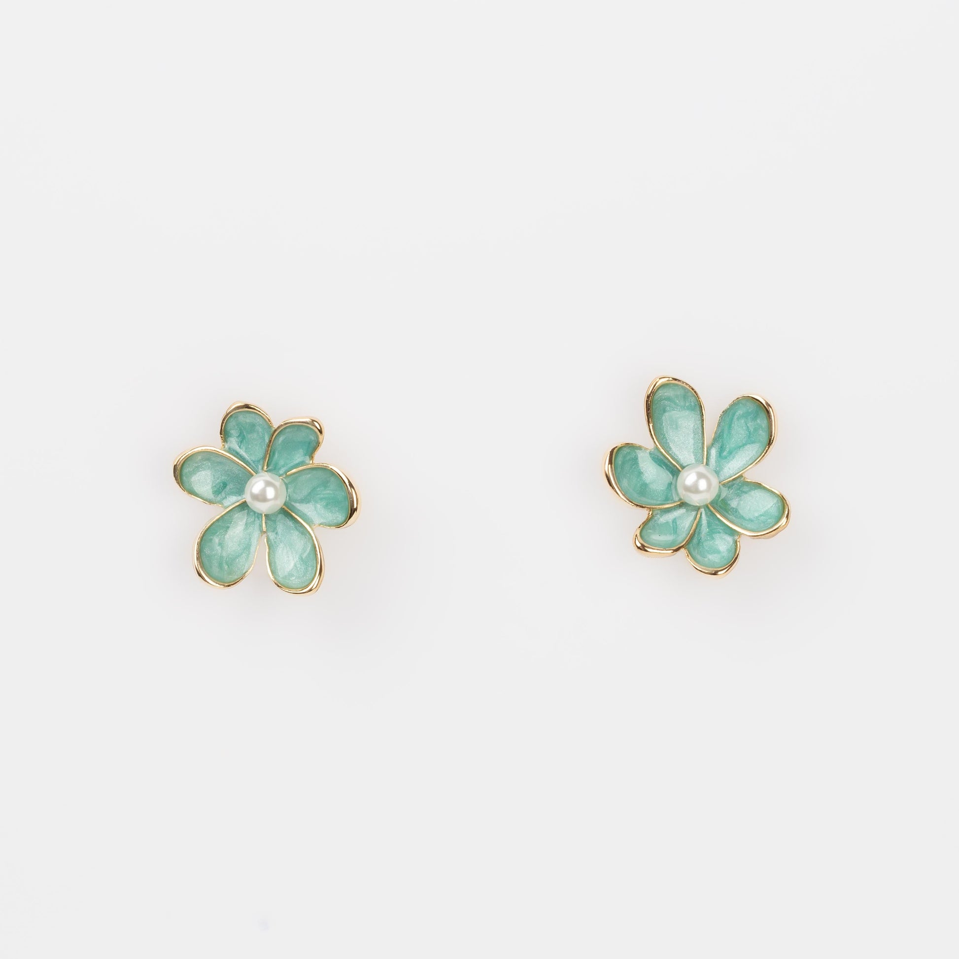 Cercei glossy flori suave cu perle, set 3 - Verde Mix