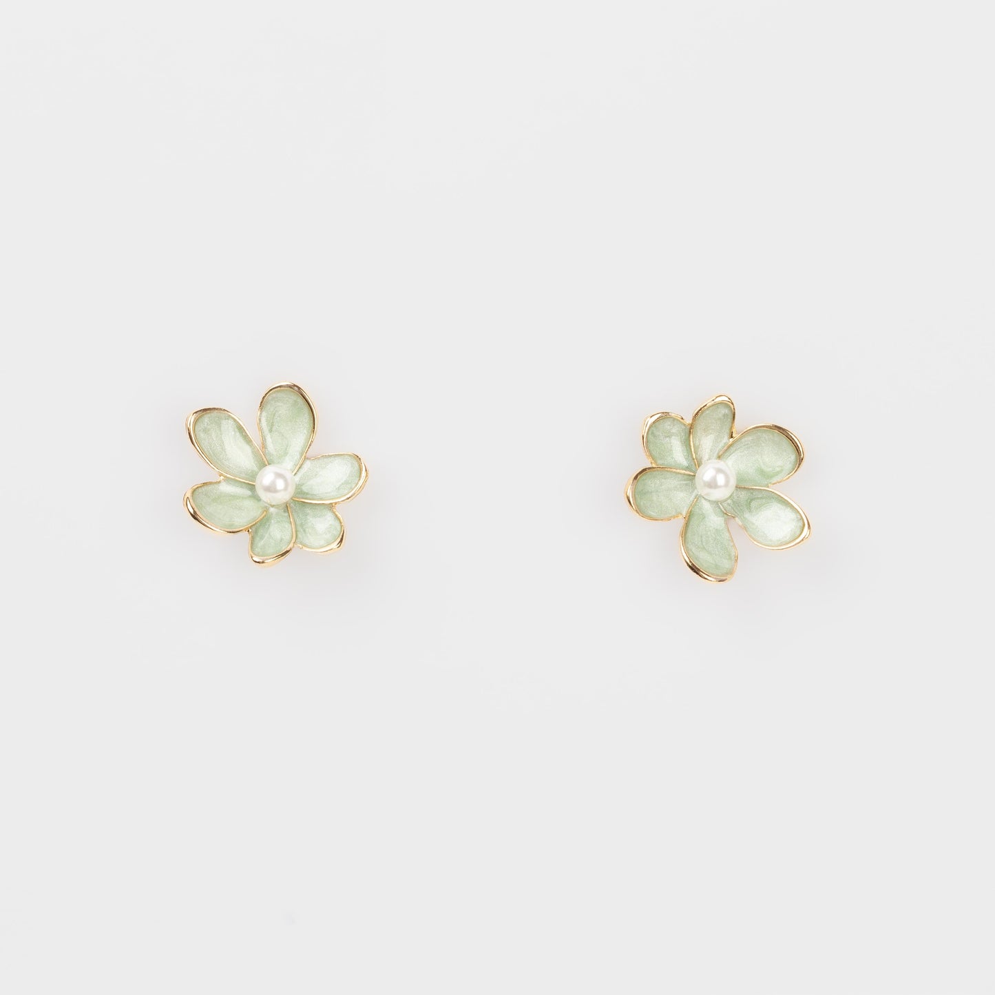 Cercei glossy flori suave cu perle, set 3 - Verde Mix