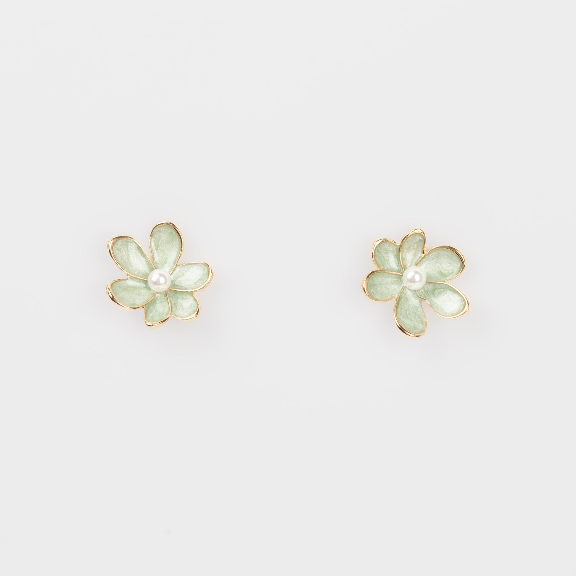 Cercei glossy flori suave cu perle, set 3 - Verde Mix