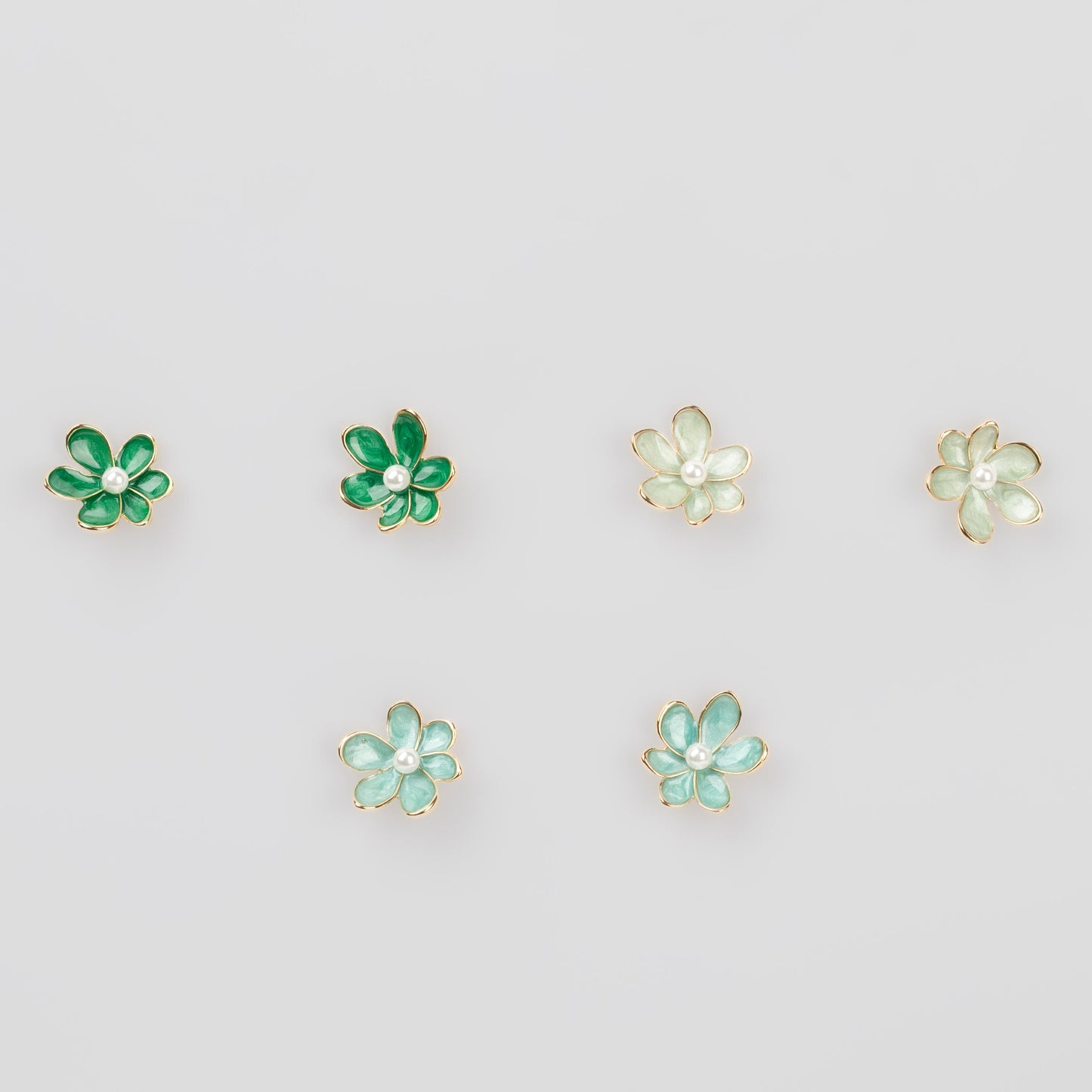 Cercei glossy flori suave cu perle, set 3 - Verde Mix