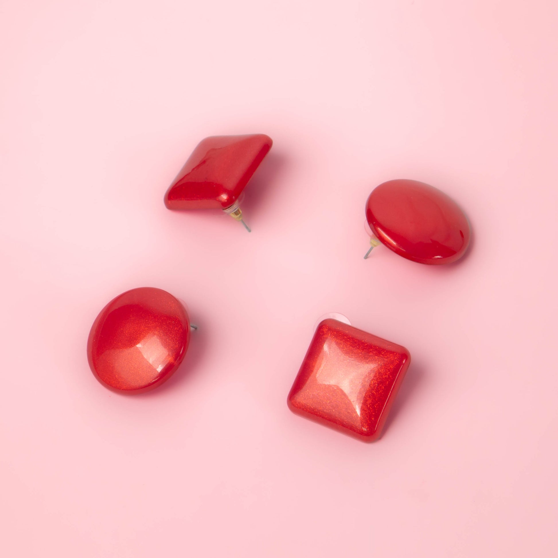 Cercei glossy glitter, set 2 - Roșu