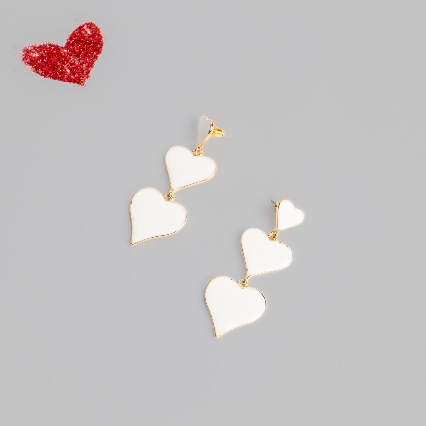 Cercei glossy hearts mix  - Alb
