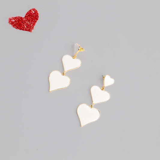 Cercei glossy hearts mix  - Alb