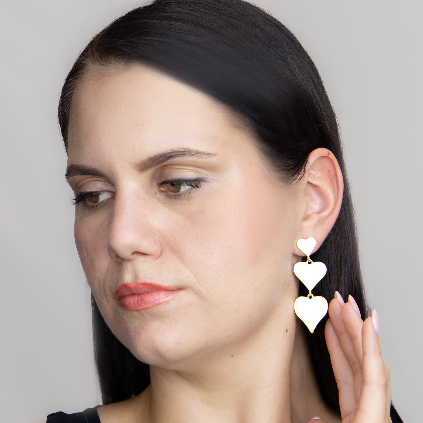 Cercei glossy hearts mix  - Alb