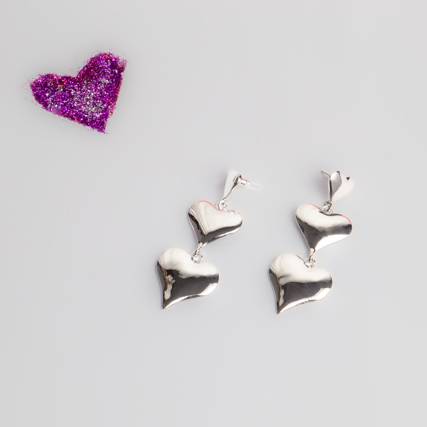 Cercei glossy hearts mix  - Argintiu