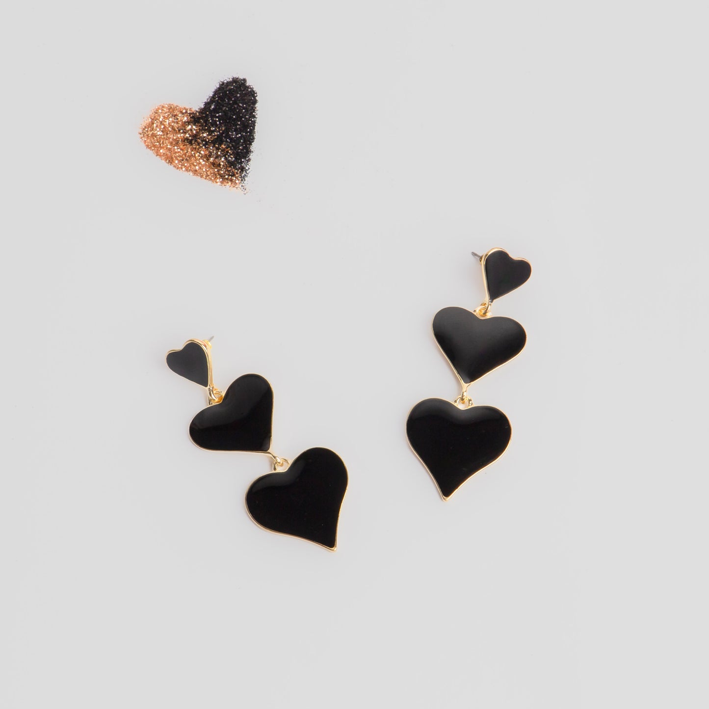 Cercei glossy hearts mix  - Negru