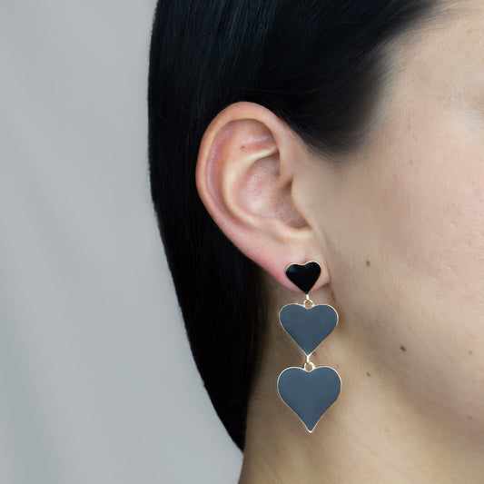 Cercei glossy hearts mix  - Negru