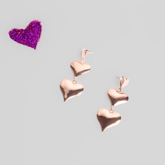 Cercei glossy hearts mix  - Rose Gold