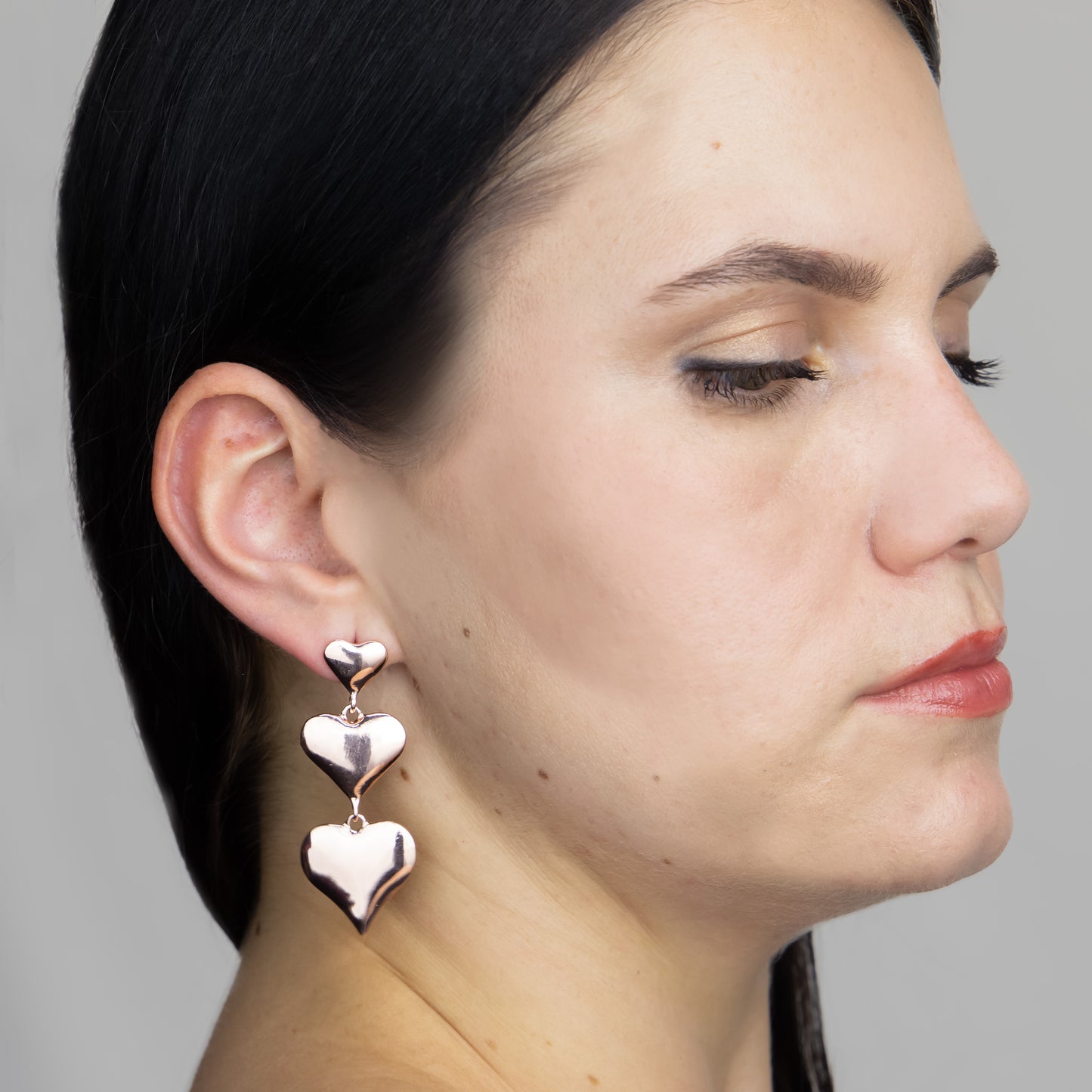 Cercei glossy hearts mix  - Rose Gold
