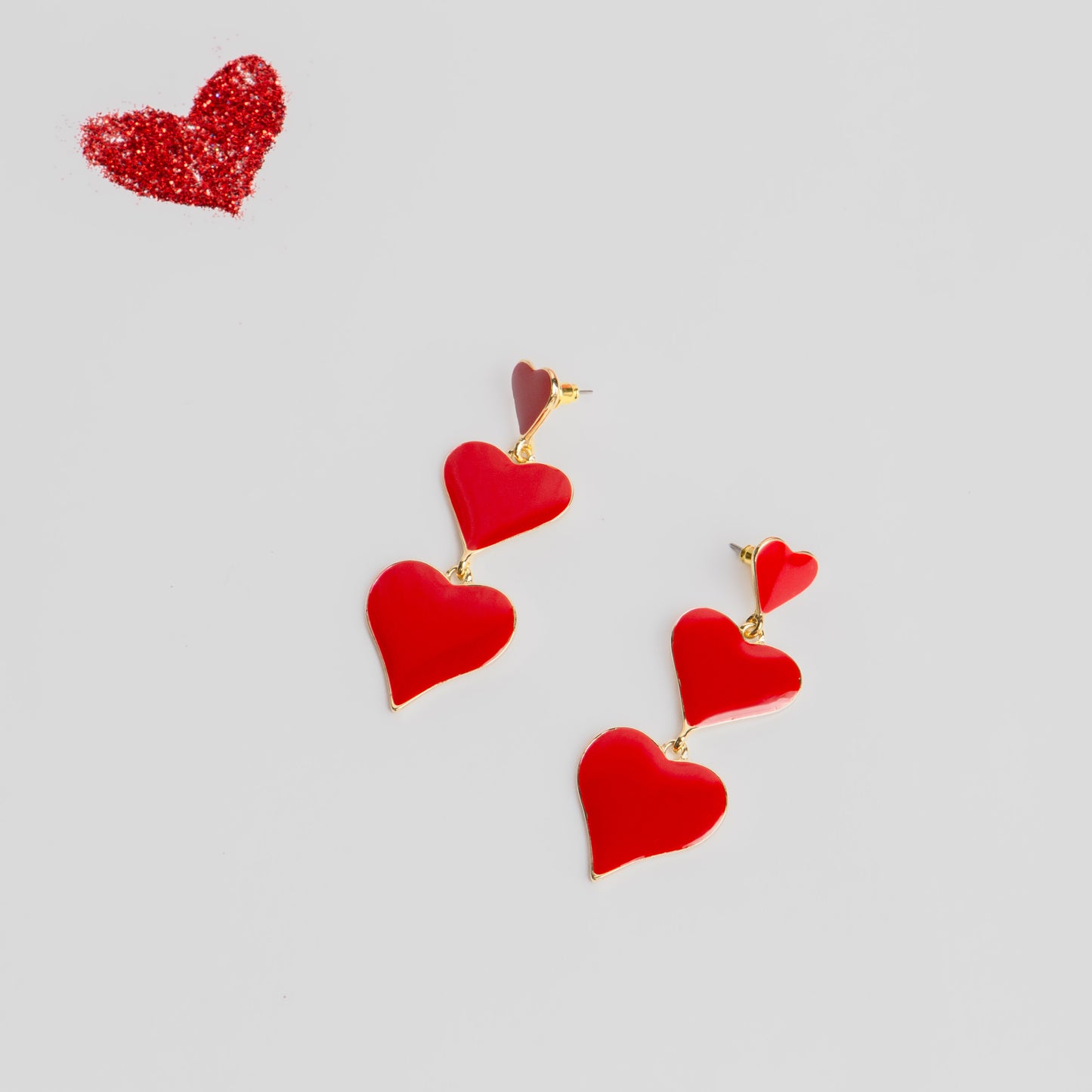 Cercei glossy hearts mix  - Roșu
