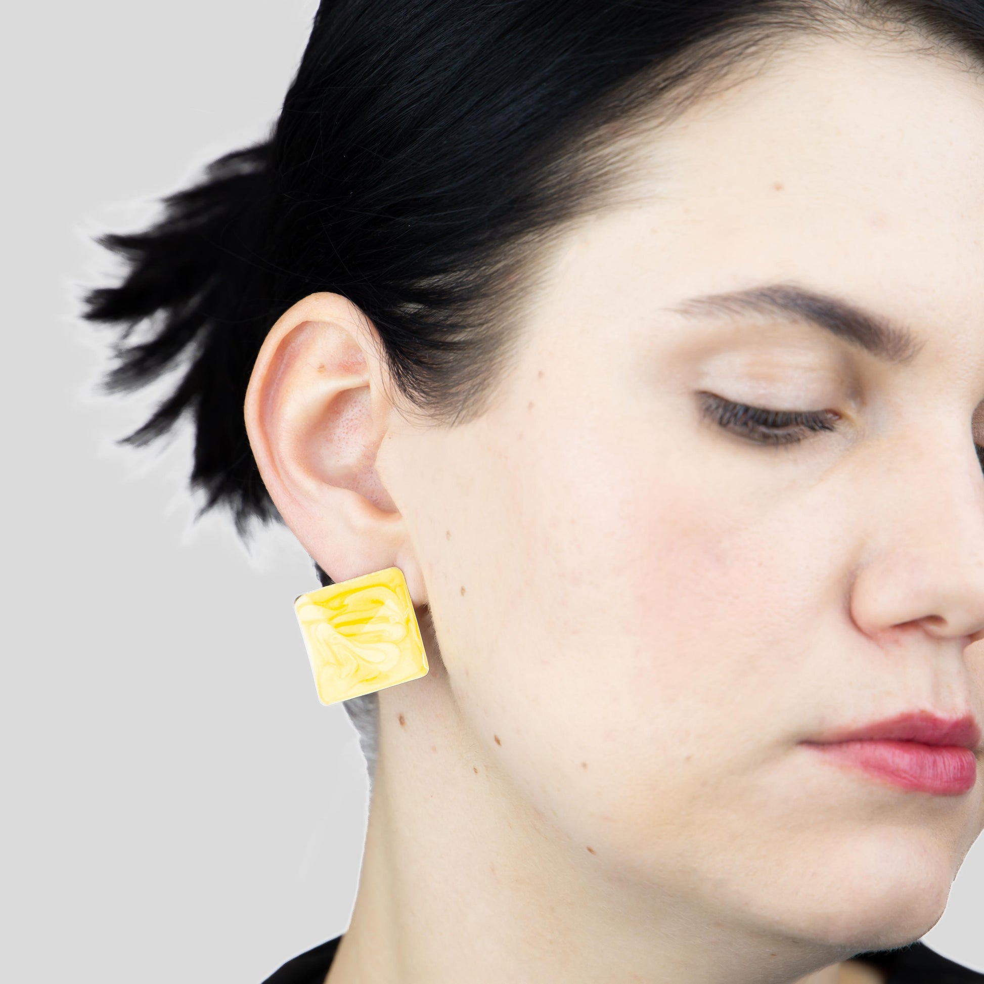 Cercei glossy romb și petale, set 2 - Galben