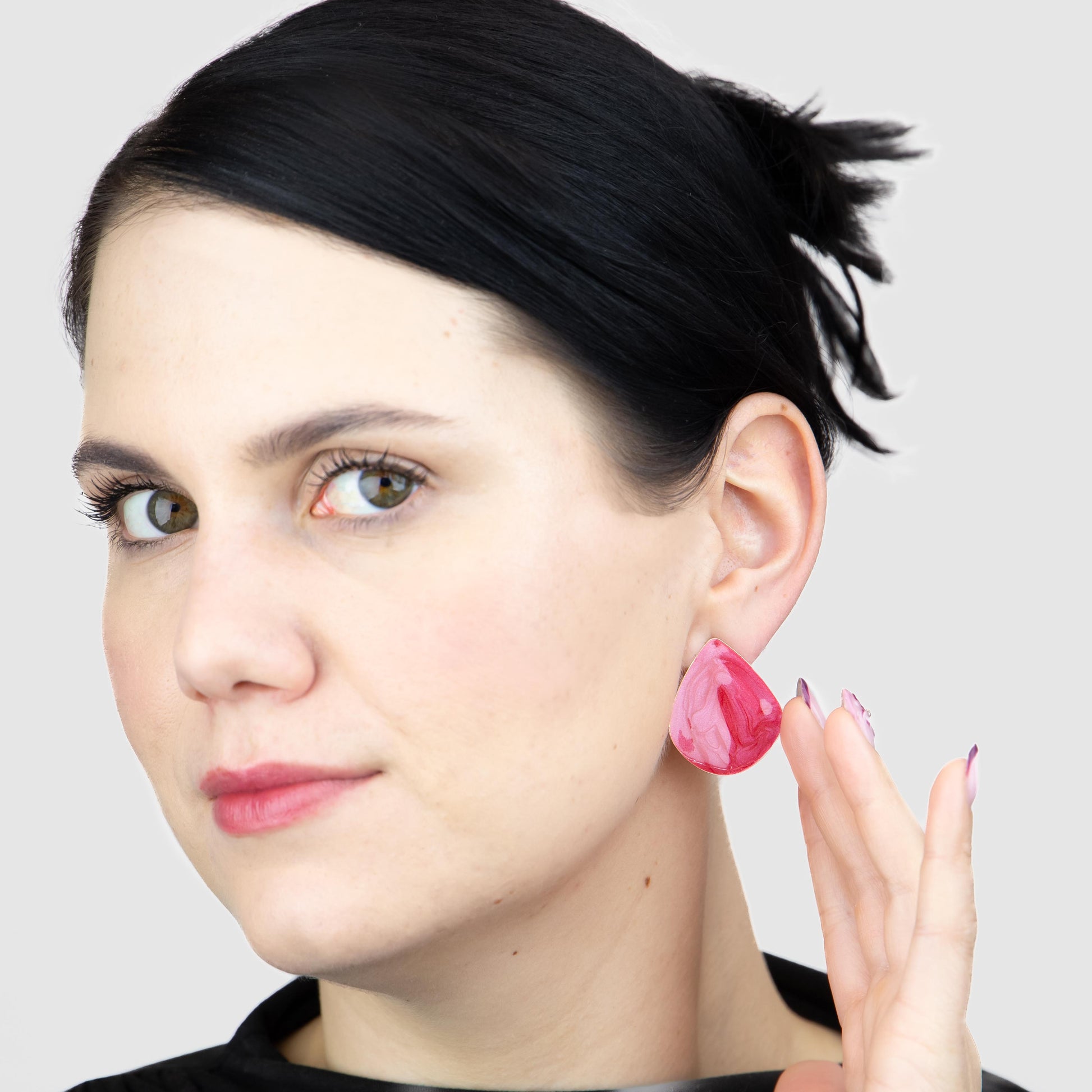 Cercei glossy romb și petale, set 2 - Magenta
